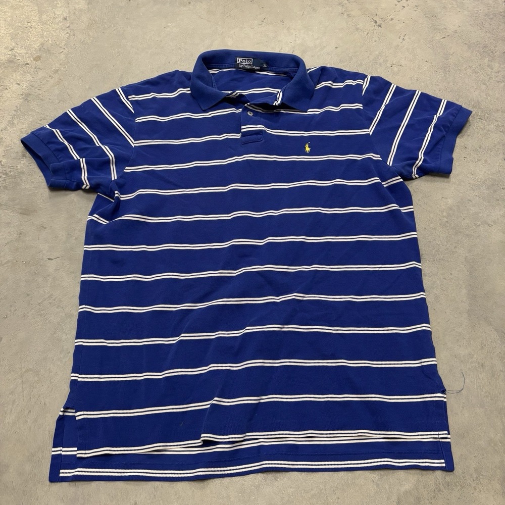 Polo Ralph Lauren Striped Polo Shirt Short‎ Sleeve Mens Size XL Blue White